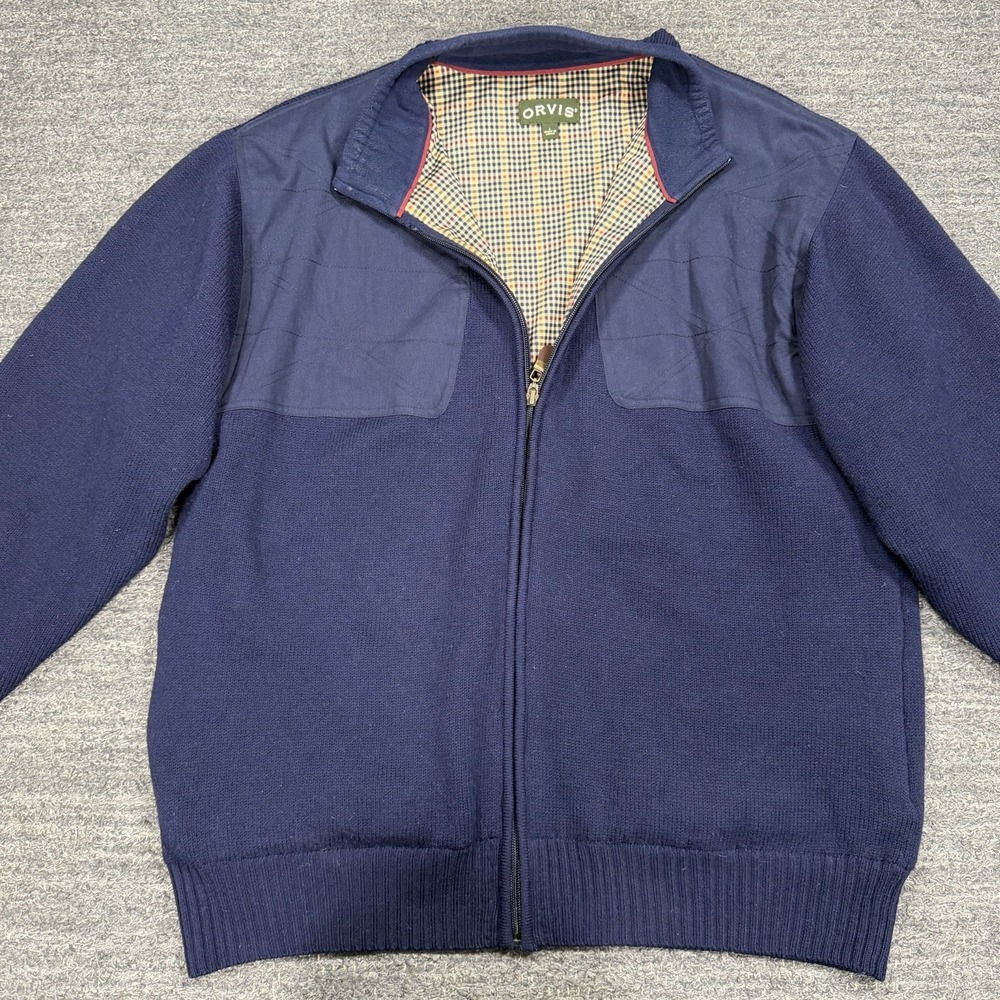 Orvis Wool Jacket Men Large Full Zip Shooting Hunt Outdoor Wool Bomber Blue